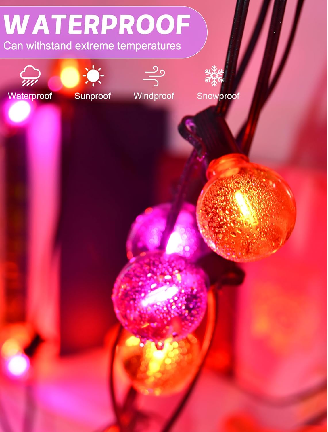 SUNSGNE G40 LED Outdoor Halloween String Lights 25FT Globe String Lights with 27 LED Shatterproof