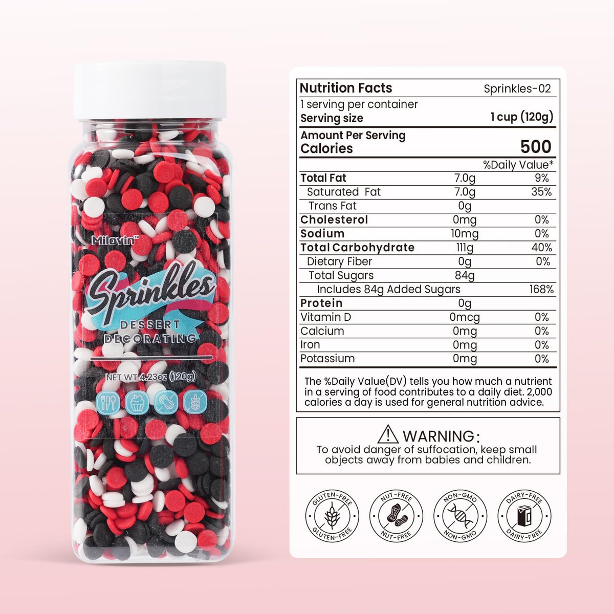 Edible Red and Black White Sprinkles, Confetti Sprinkles for Cake Decorating, Round Sprinkles for