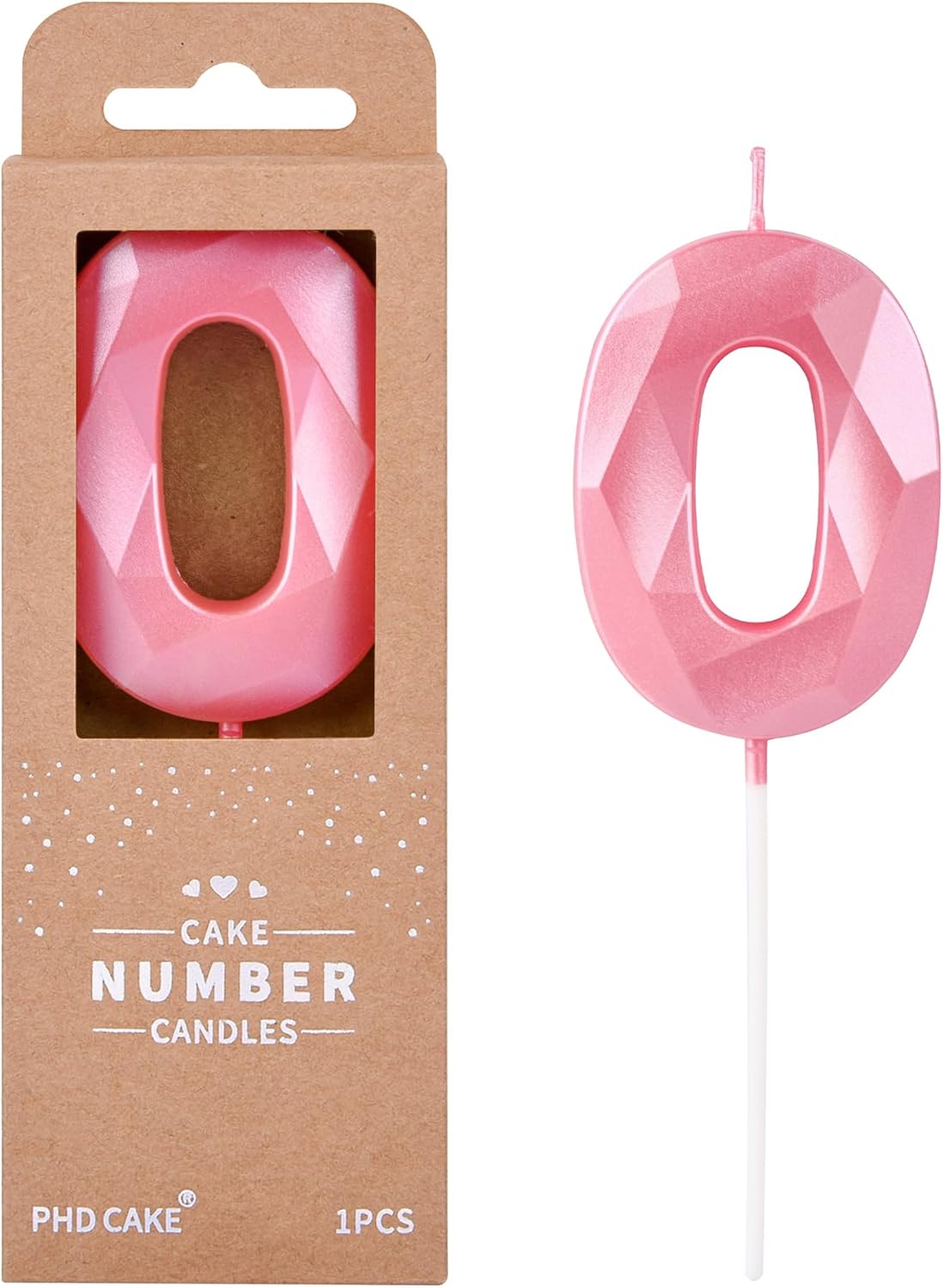 PHD CAKE 2.76 Inch Crystal Pink 0 Number Birthday Candles, Pink Number Candles, Cake Number