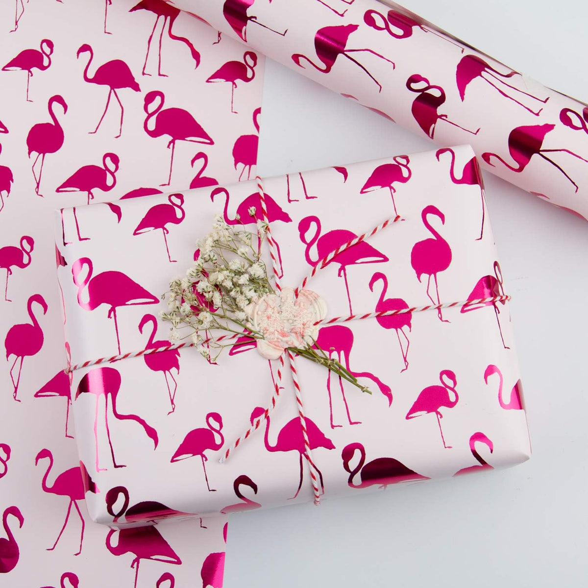 WRAPAHOLIC Wrapping Paper Roll - Mini Roll - 17 Inch X 33 Feet - Pink with Fuschia Foil Flamingo