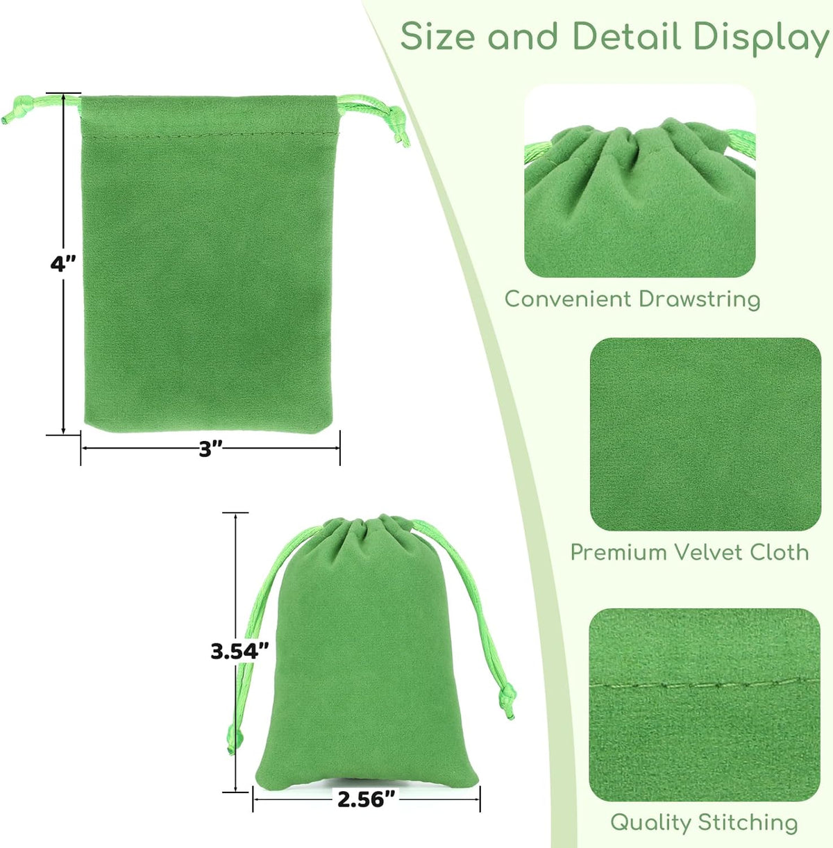 Velvet Drawstring Jewelry Bag, 50Pcs Green Coin Pouch, 3x4 Dice Bag, Or Wrapping Halloween Party
