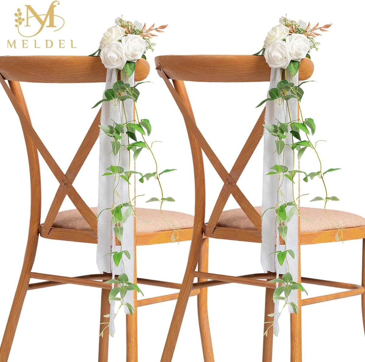Meldel Wedding Chair Decorations Aisle Floral Set of 10 Artificial Flowers Ivory White Rose Garland