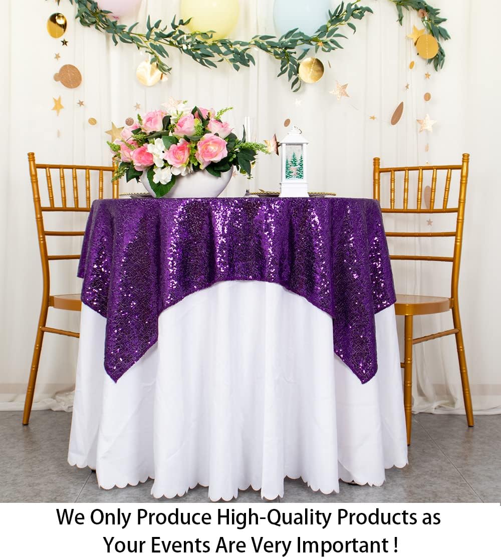 ShinyBeauty Sequin Tablecloth - Square 54x54-Inch Purple Glitter Tablecloth for Round Table