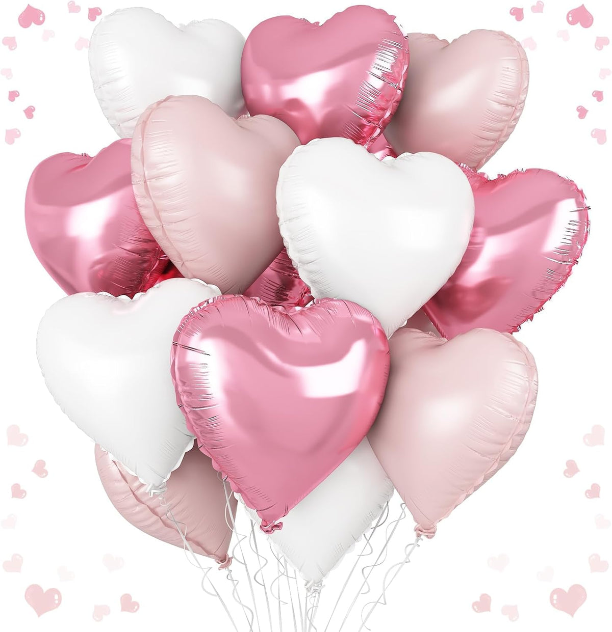 Pink White Heart Balloons, 18 Inch Baby Pink and White Heart Shape Balloon, 12PCS Helium Love Foil