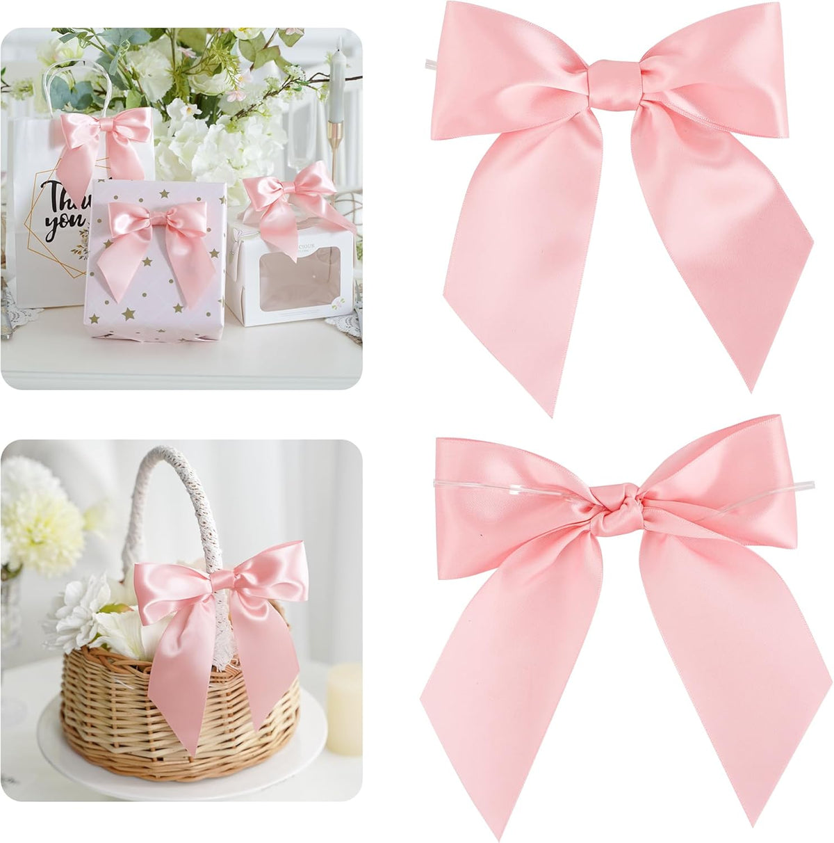 AIMUDI Baby Pink Satin Bows 5.5" Bows for Gift Wrapping Satin Twist Tie Bows Premade Ribbon Bows