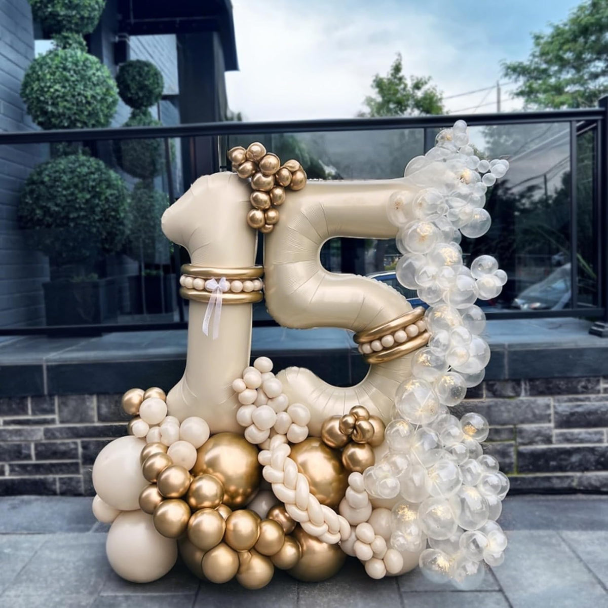 Beige Balloon Number 5, 40 Inch Large Self Inflating Foil Mylar Number Balloons 0-9 for Boys Women
