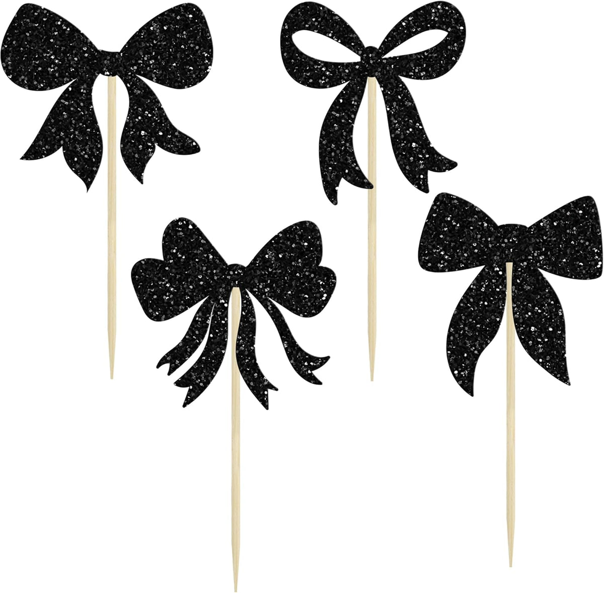 Gyufise 36Pcs Bow Cupcake Toppers Glitter Girls Birthday Decorations Bowknot Cupcake Picks Bow Tie