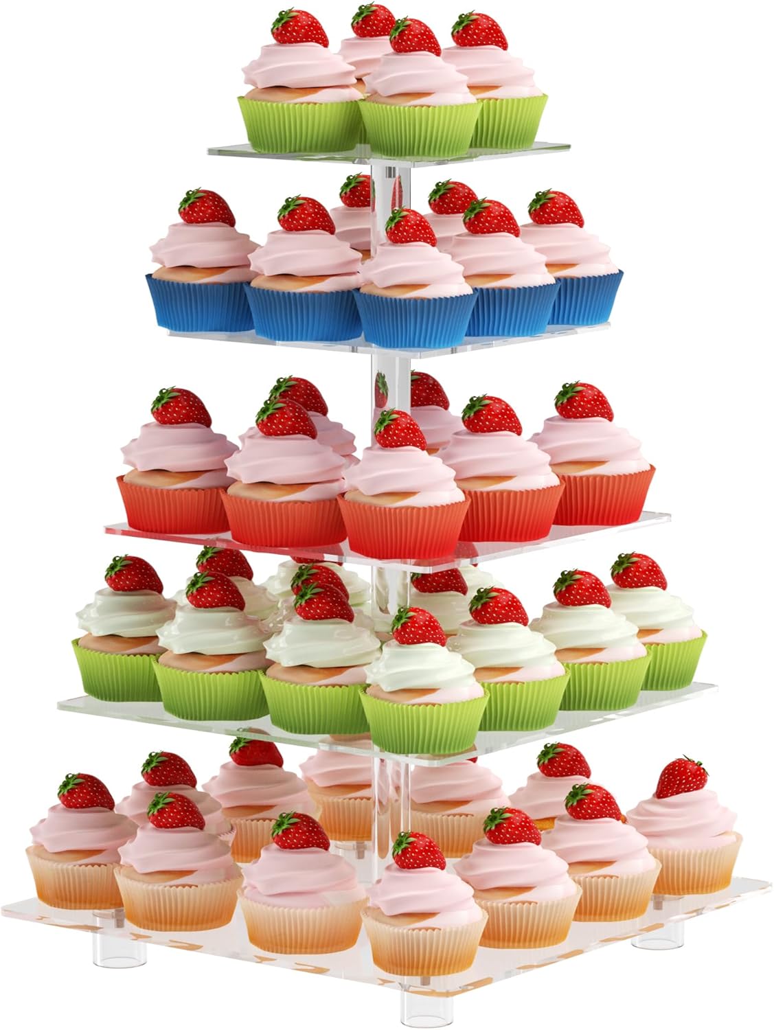 Cupcake Stand for 50 Cupcakes, 5 Tier Cupcake Holder, Large Clear Cupcake Tower, Acrylic Cupcake