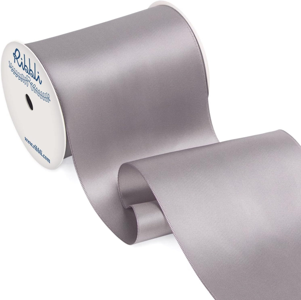 Ribbli Silver Satin Ribbon 4 Inch Wide Silver Ribbon for Wedding Chair Sash Grand Opening Ceremony
