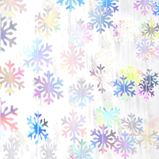 Snowflake-Snow Iridescent-Holographic Christmas Party-Decoration Garland - 52ft Winter Wonderland