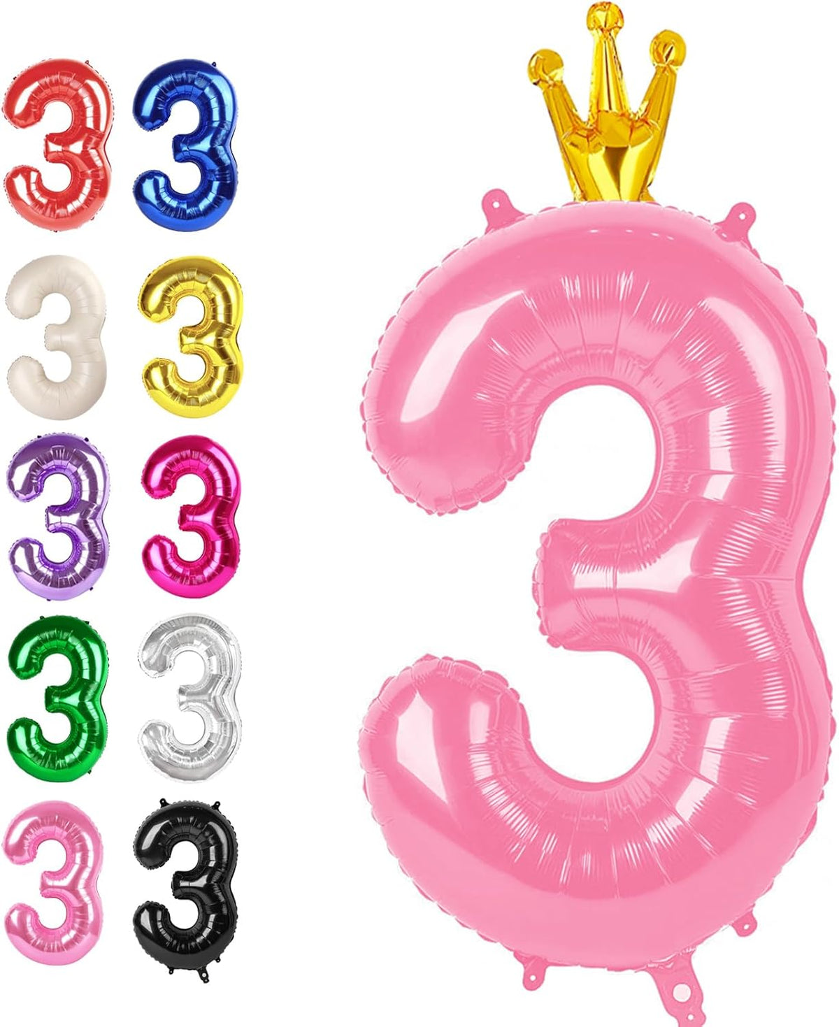 Large 40 Inch Pink Crown 3 Number Balloon, 3 13 23 30 33 36 38 Pink Crown Birthday Party