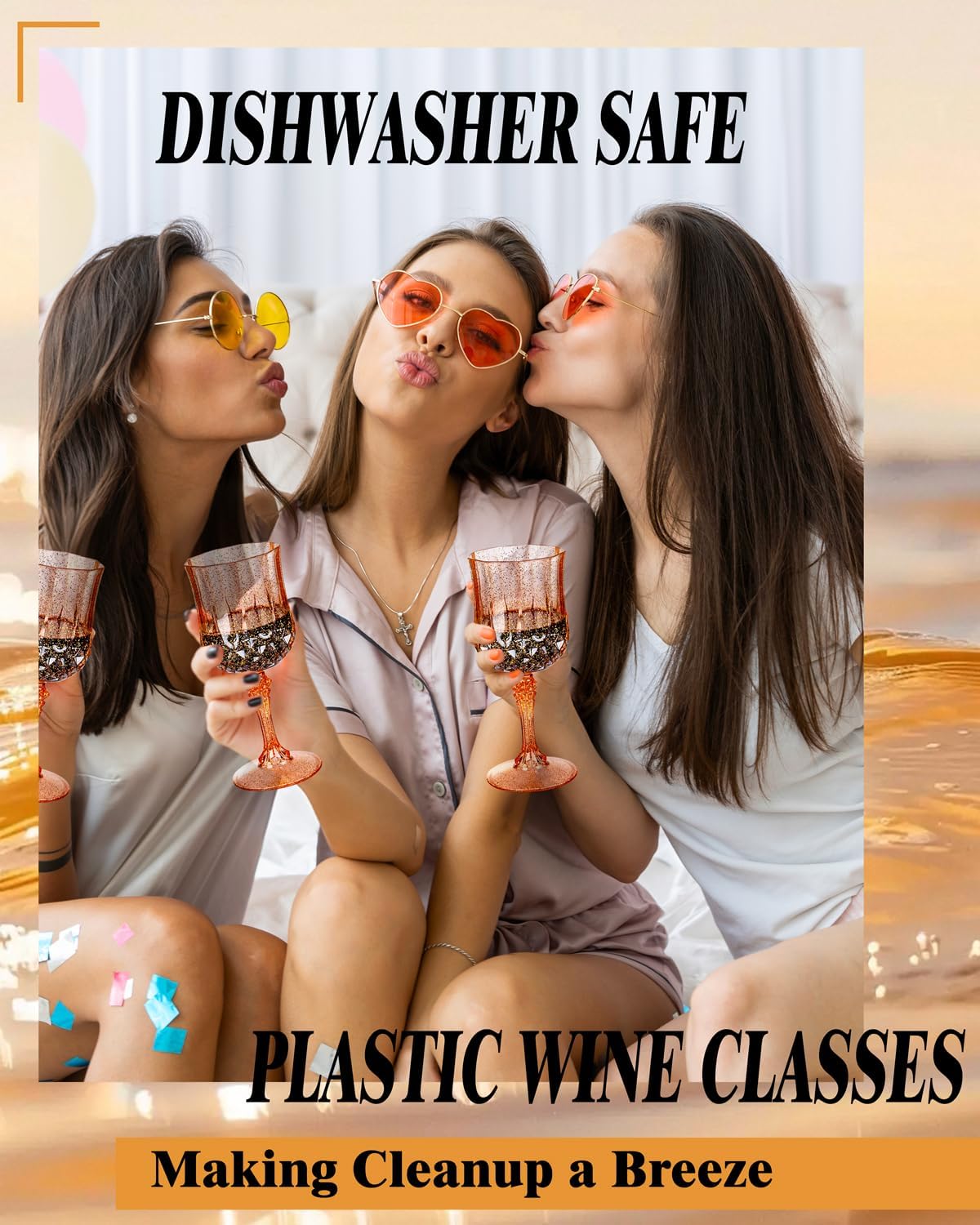 Ciaell 24PCS Rose Gold with Glitter Plastic Wine Glasses - 7 Oz Vintage Drinking Glasses with Rose