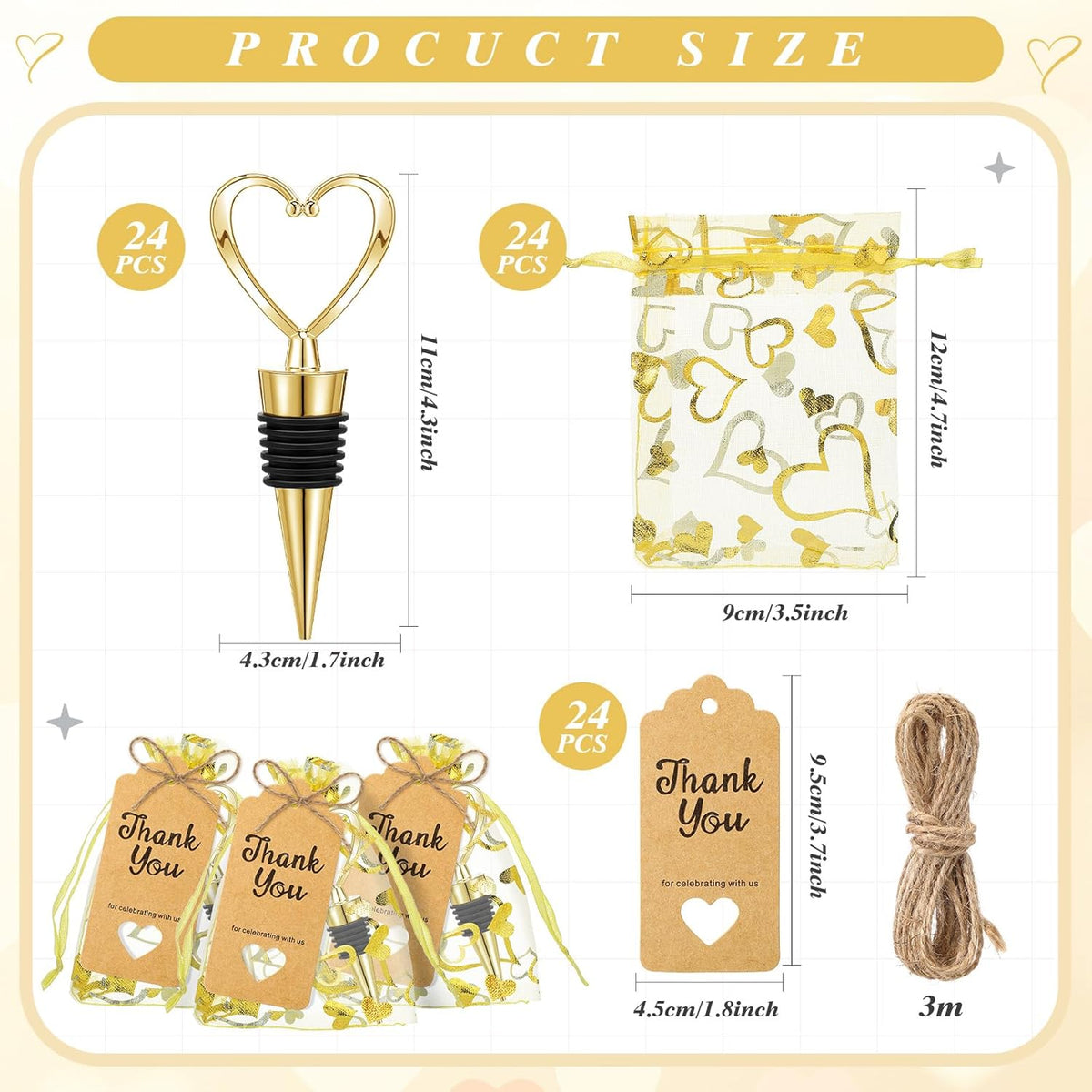 Buryeah 24 Set Wedding Heart Shaped Wine Stopper Party Favors Bulk Beverage Bottle Stopper Wine