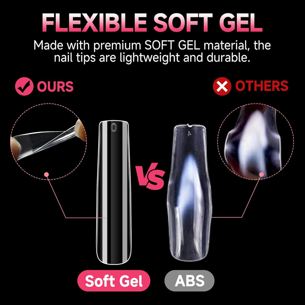 UNA GELLA XXL Long Square Nails Tips 216 PCS No C Curve Straight Nail Tips Full Cover Square Gel