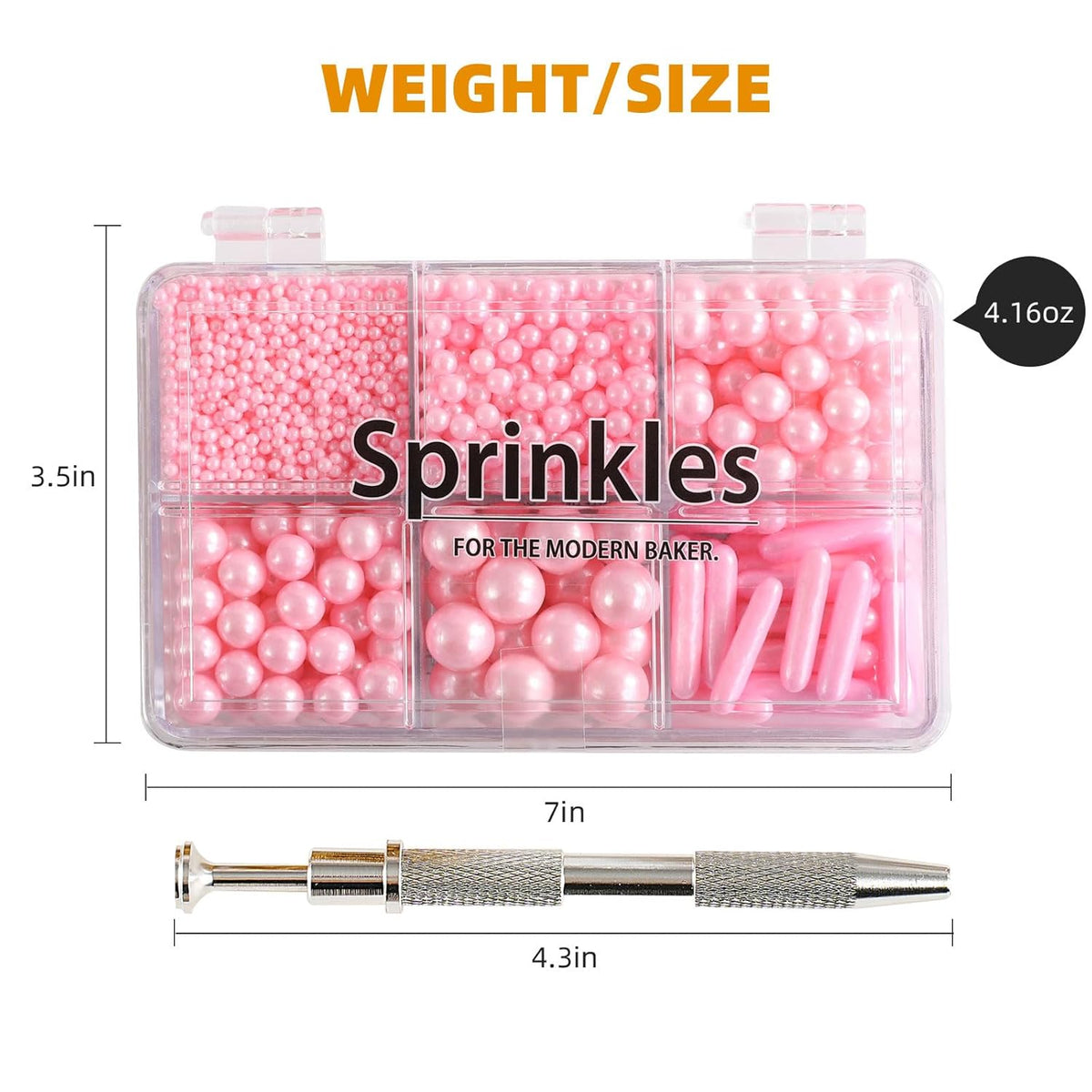 Kasvan Pink Mix Sugar Sprinkles - Edible Candy Pearls with 4-Claw Sprinkle Pen,118g/4.16 Oz, Gift