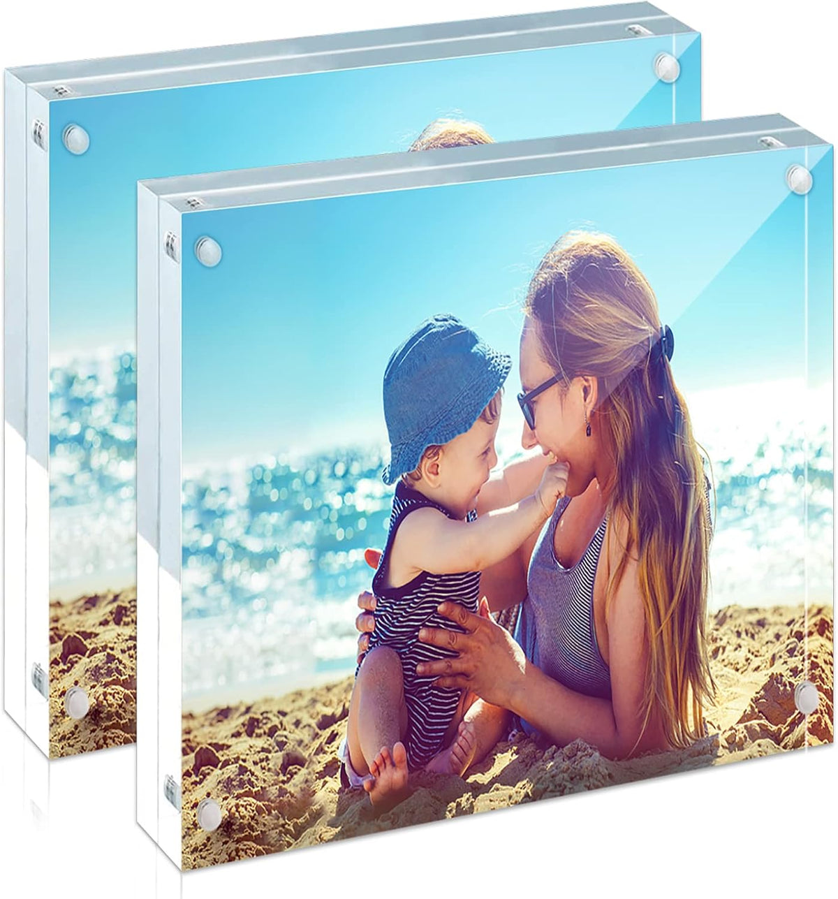 HELPLEX Acrylic Frames, 2 Pack 4x4, 20mm Thicker Frameless Clear Frame, Double Sided Magnetic, Free