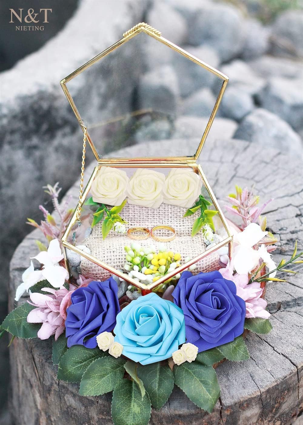 N&T NIETING Blue Roses Artificial Flowers, 50pcs Fake Flowers Rose Perfect for DIY Wedding
