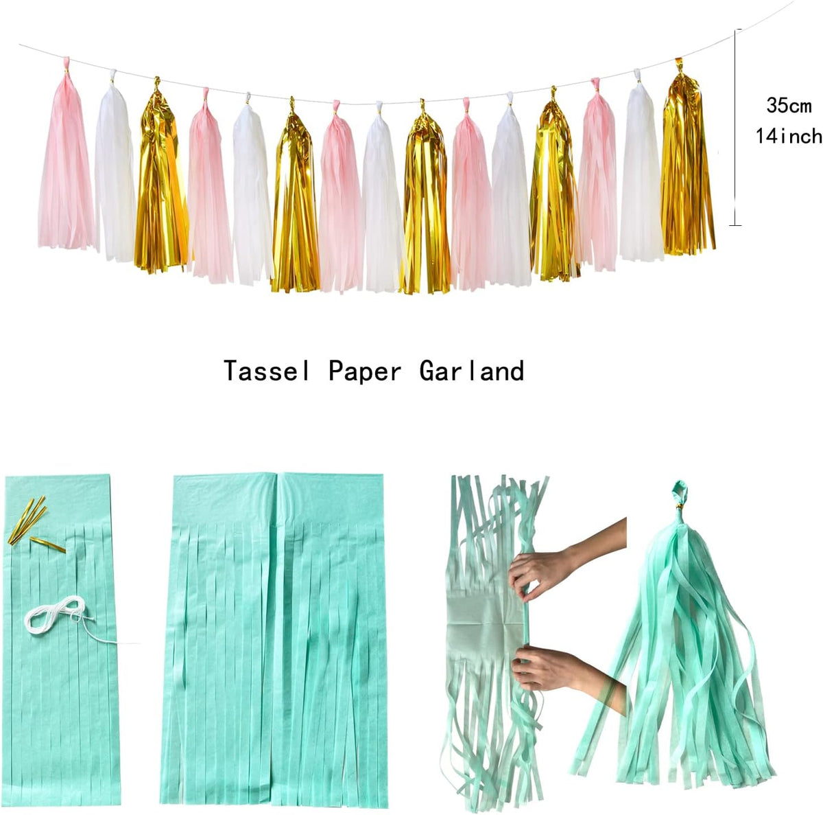 Pink-White Gold Girl Birthday Party-Decorations - 23pcs Kits Tissue Paper Pom Poms