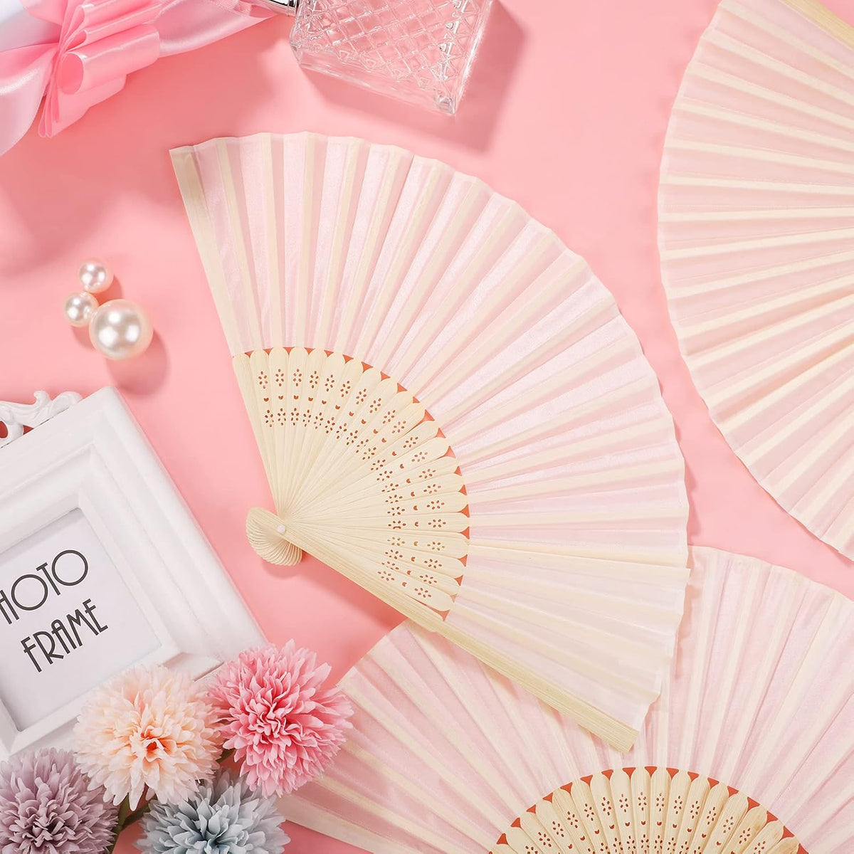 Aneco 18 Pieces Handheld Fans Cloth Hand Fans Bamboo Folding Fans for Wedding Decoration, Church