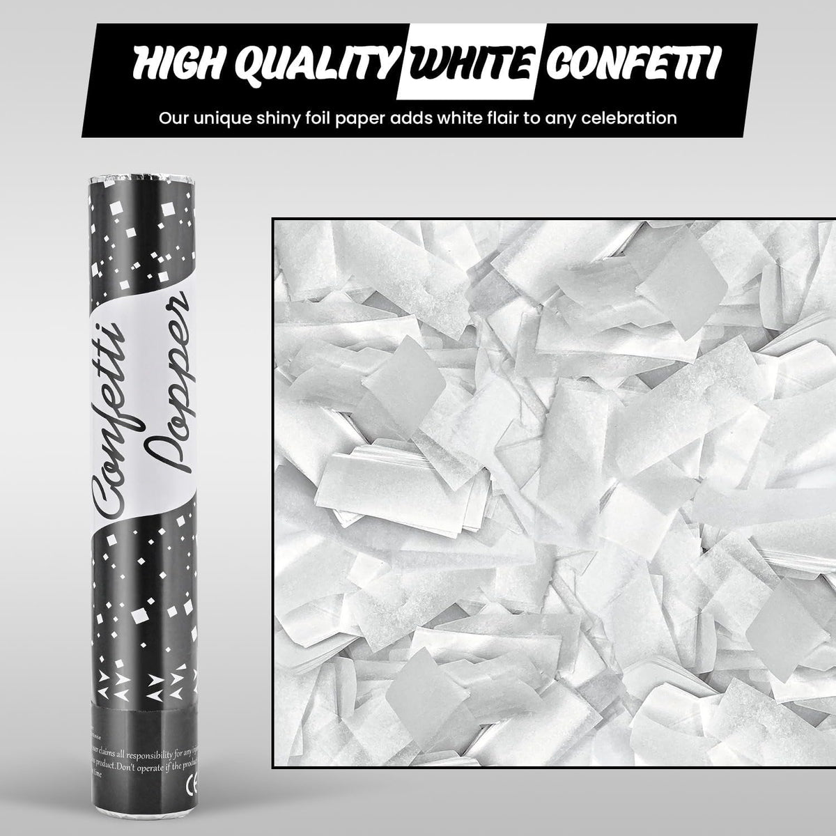 Confetti Poppers 12 Pack - White Confetti Cannons for Wedding, Birthday, Graduation, Baby Shower