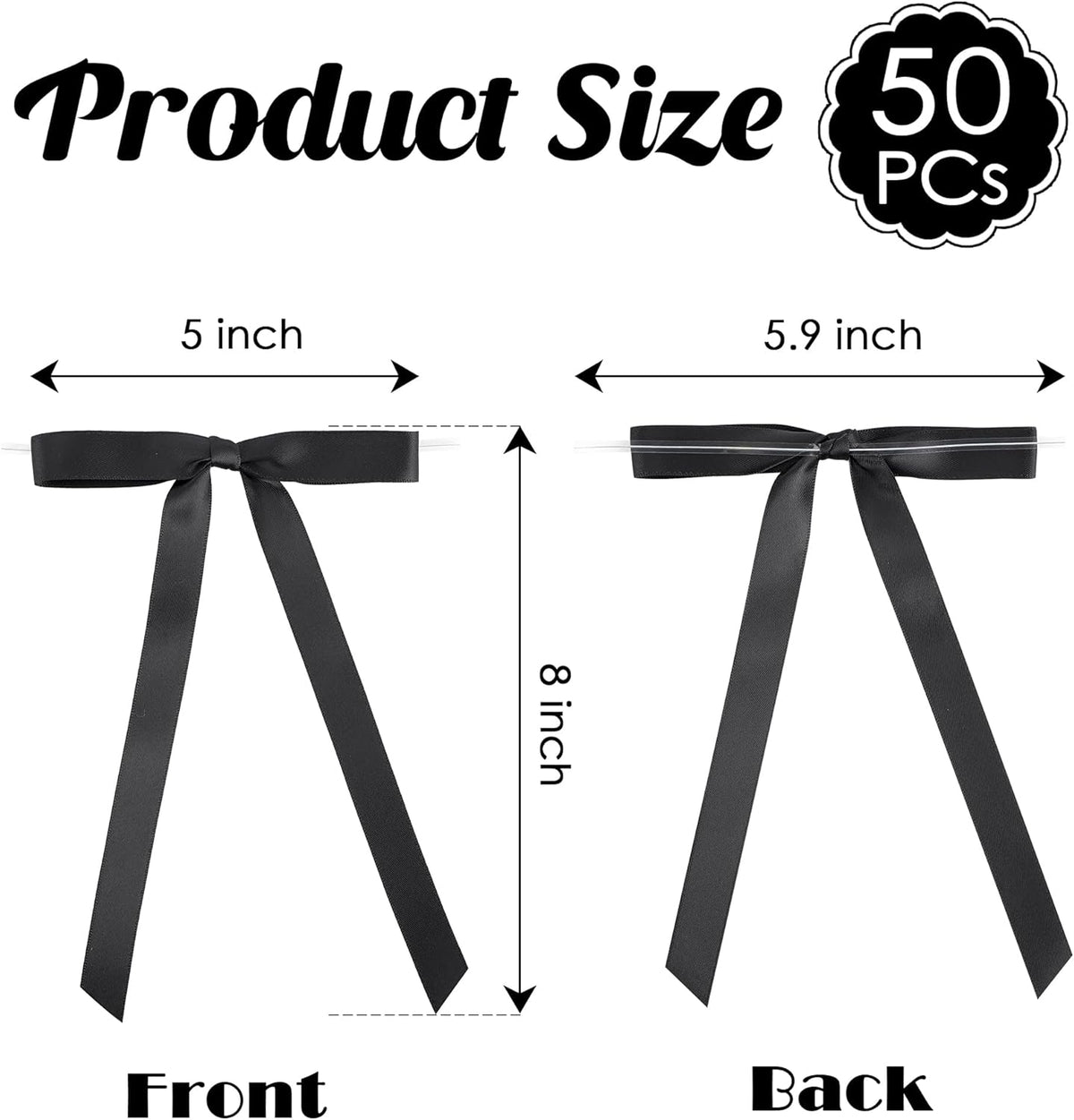 50 PCs Black Bow 5 Inch Long Tail Bows for Gift Wrapping, Easter Bow Party Decorations, Twist Tie