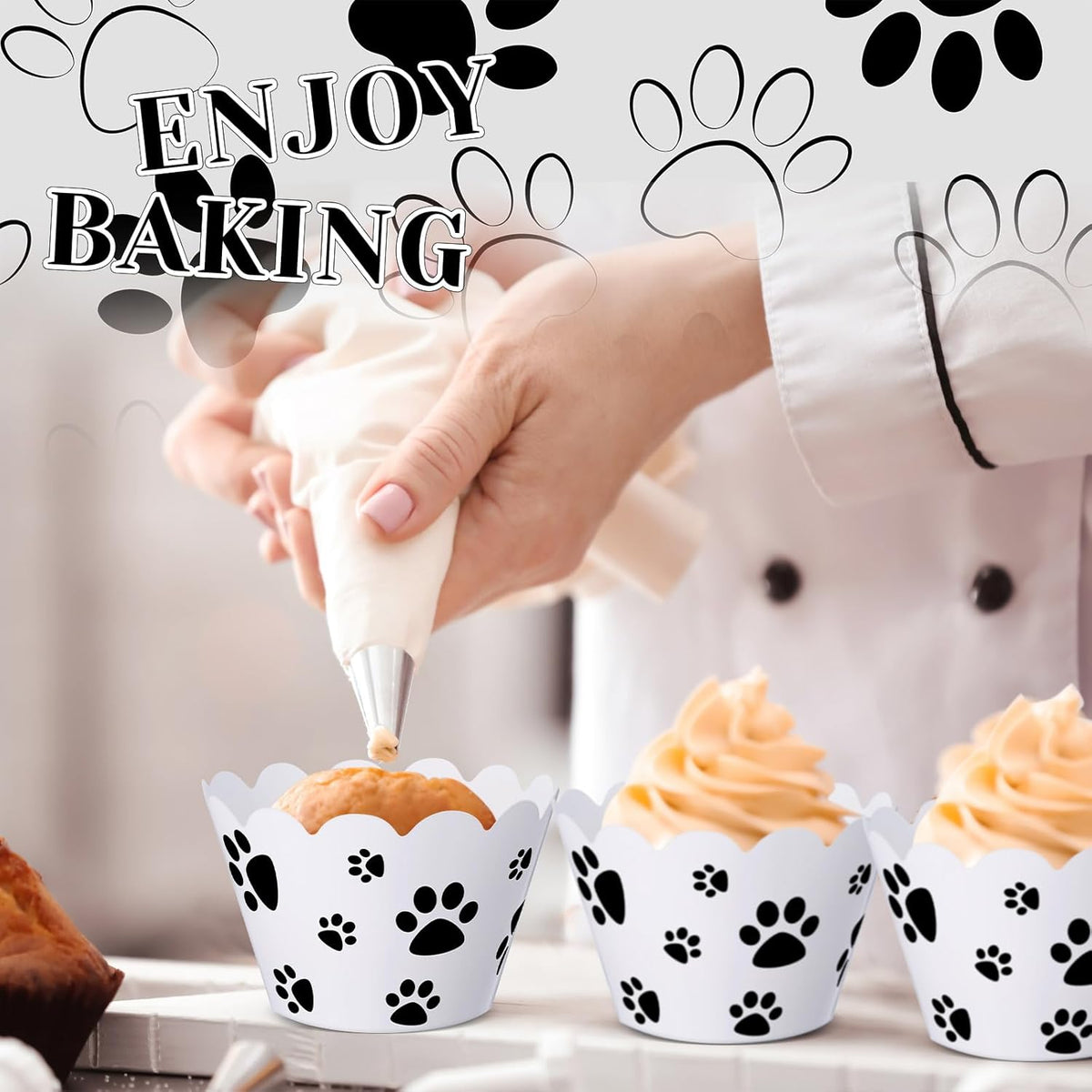 Domensi 100 Pcs Dog Paw Cupcake Wrappers Puppy Themed Cupcake Liners Rustic Baking Cups Baking