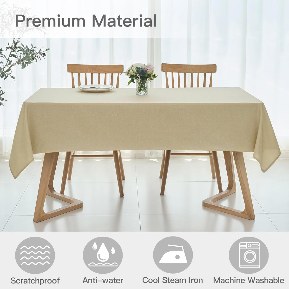 maxmill Square Linen Textured Tablecloth Waterproof Spillproof Wrinkle Free Soft Slubby Textured