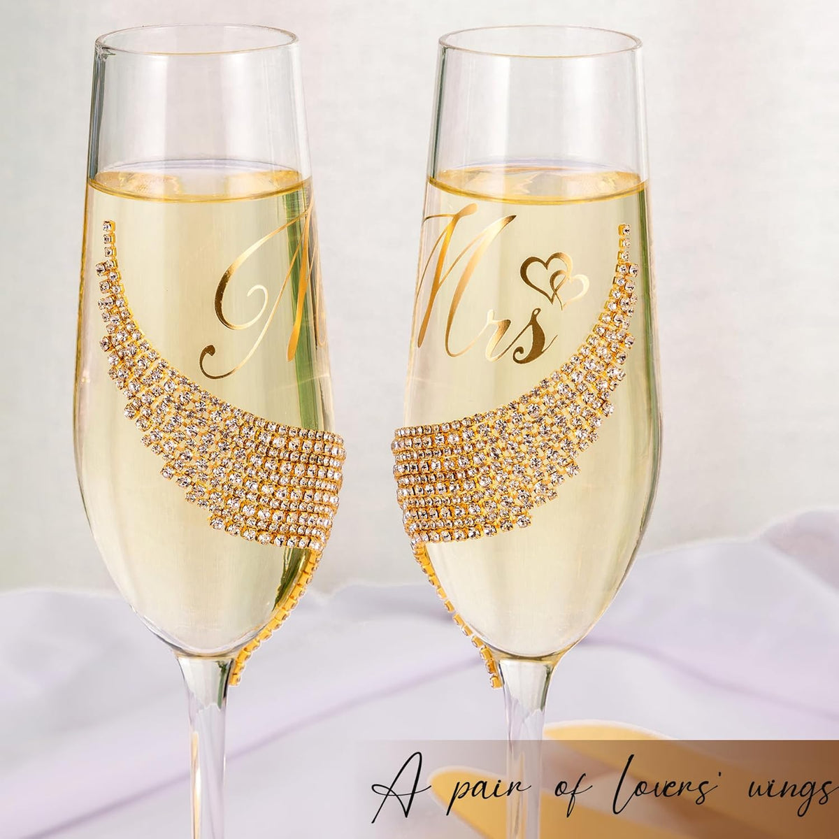 Wedding Cake Knife and Server Set, Gold Mr and Mrs Champagne Flutes and Cake Cutting Set for