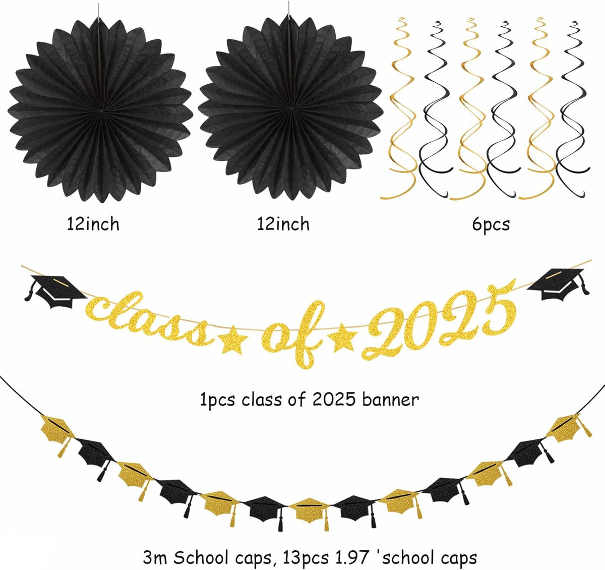 Black-Gold 2025 Class-Congratulations Graduation Party-Decorations - 22pcs High School College Grad