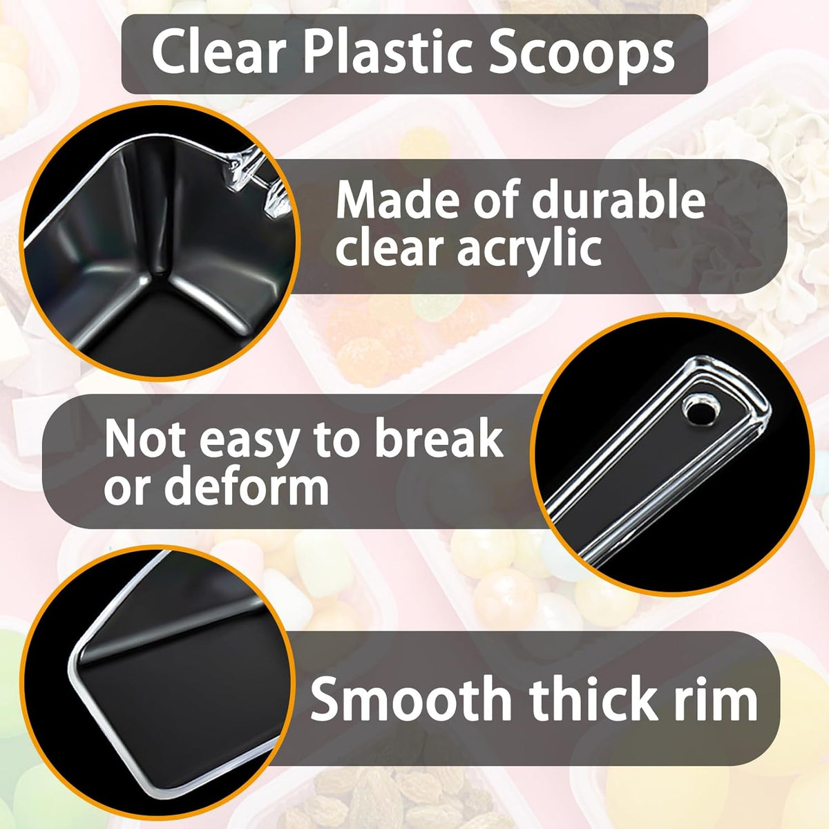 3 in 1 Clear Plastic Ice Scoop Set, Small Acrylic Serving Scoops for Candy Buffet, Canisters, Dry