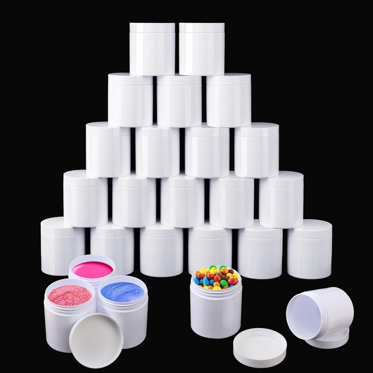 26 Packs 16 OZ White Plastic Jars with Lids, Body Butter Containers, Cosmetic Containers jars with