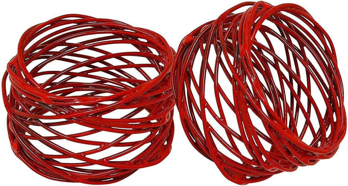 Handmade Round Red Mesh Napkin Rings Set of 12 Holder for Dinning Table Parties Everyday, Dia: 2