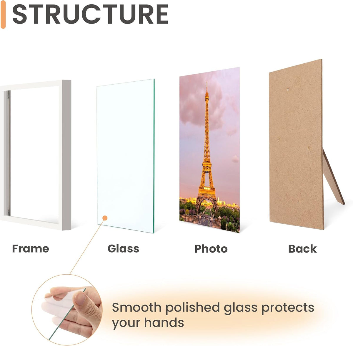 upsimples 8x10 Picture Frame Set of 3, Made of High Definition Glass for 8 x 10, Wall and Tabletop