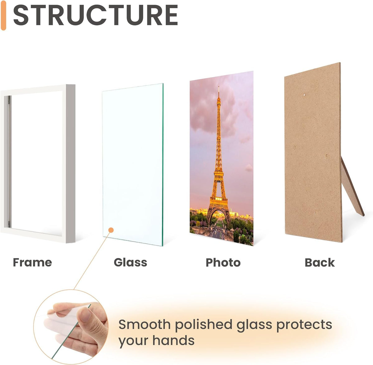 upsimples 5x7 Picture Frame Set of 3, Made of High Definition Glass for 5 x 7 White Frames, Wall