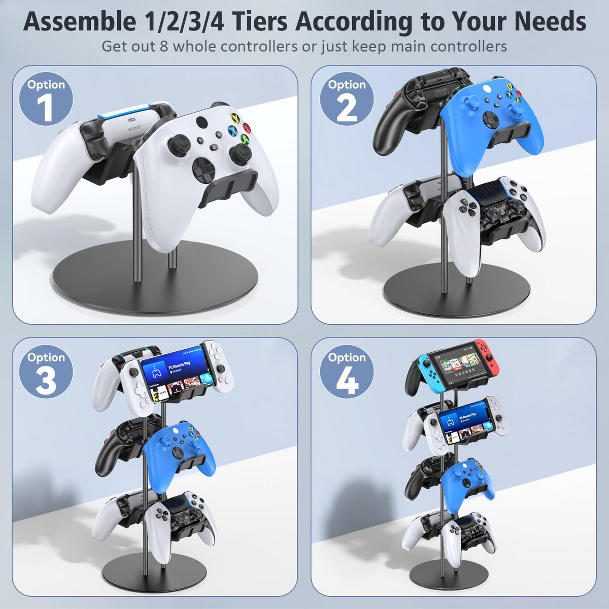 Kytok Controller Stand 4 Tiers with Cable Organizer for Desk, Universal Headphone Stand Compatible