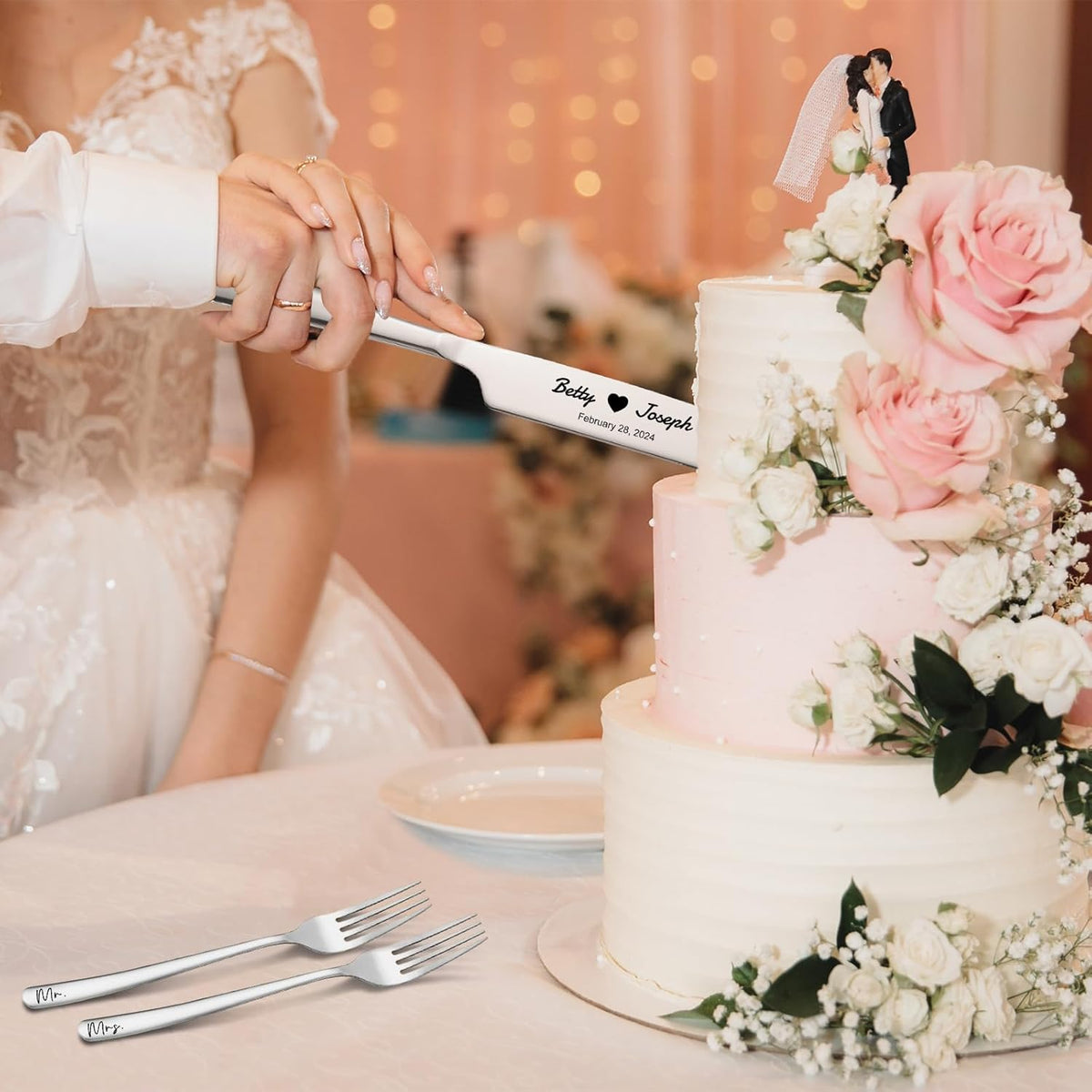 Personalized Wedding Cake Knife and Server Set Stainless Steel Forks Cake Cutter Server Engraved