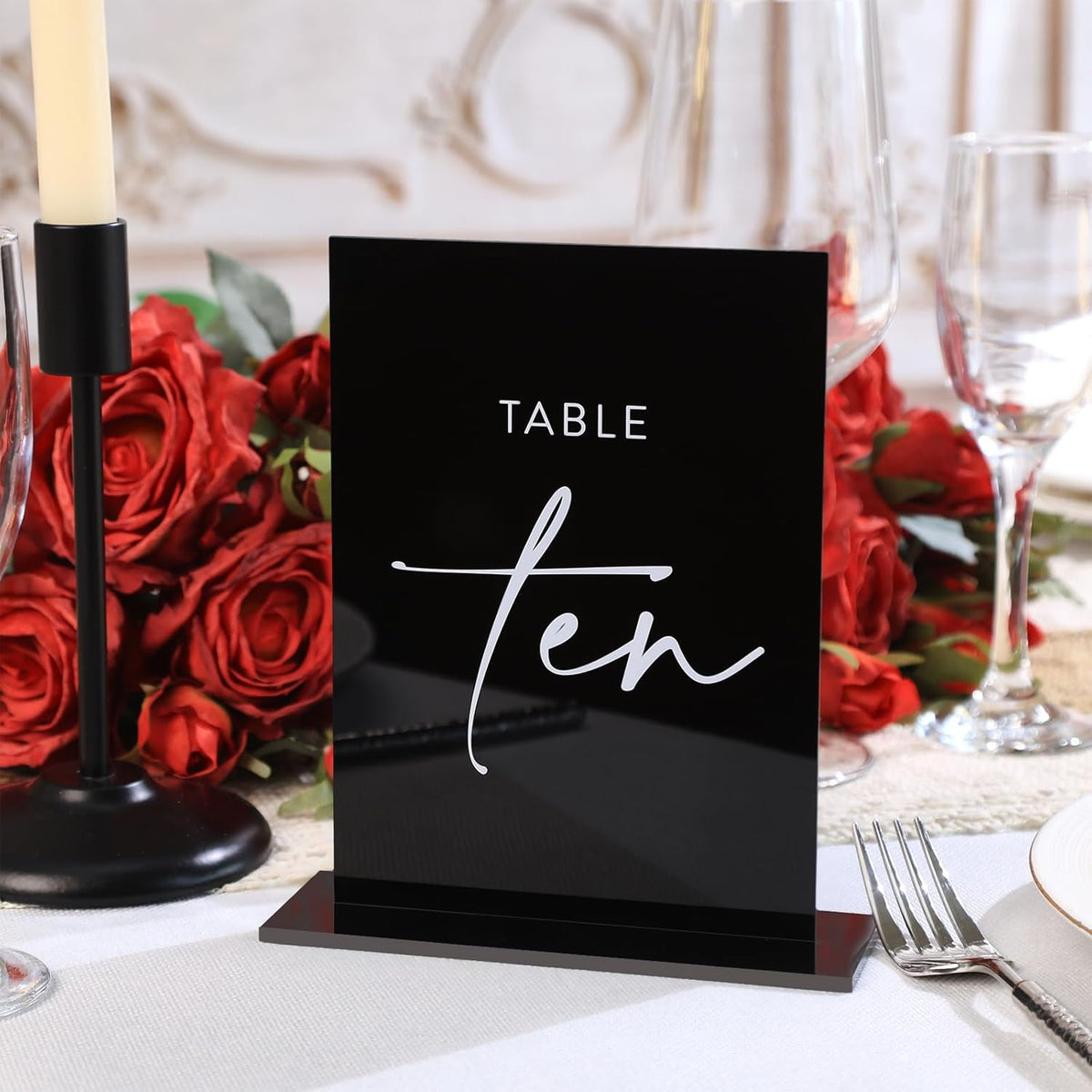 UNIQOOO Black Wedding Double Sided Table Numbers with Stands 1-15 set, 5x7'' Acrylic Signs with