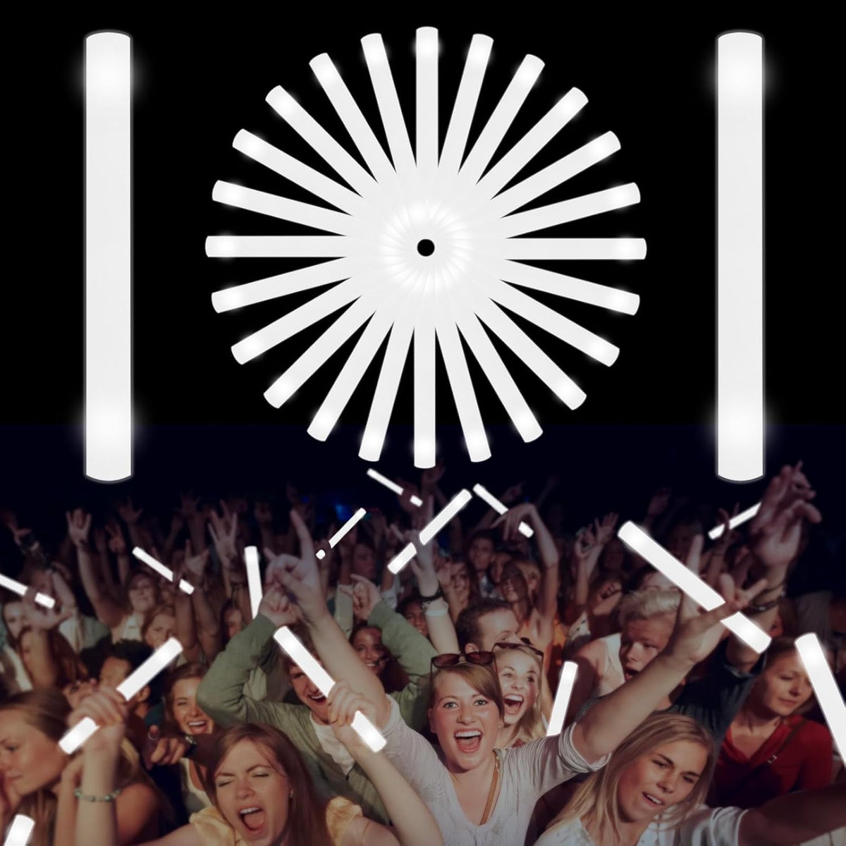 Glow Foam Sticks Bulk, 24 Pcs White Giant LED Light Up Sticks 3 Modes Flashing Glowing Baton Wands