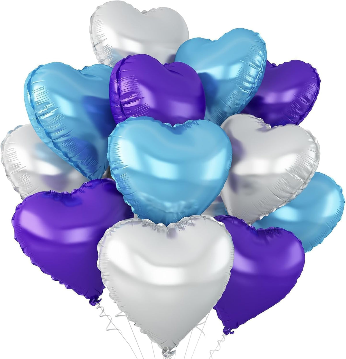 Blue Purple Silver Heart Balloons,12Pcs 18Inch Blue Silver Purple Heart Shaped Foil Helium