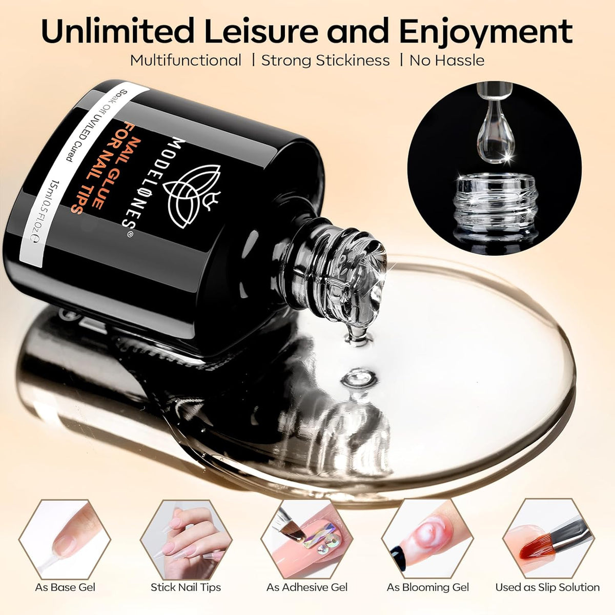 modelones Nail Glue & Top Coat Base Gel Set No Wipe Long Lasting Glossy Gel Top Coat Base Coat 9 in
