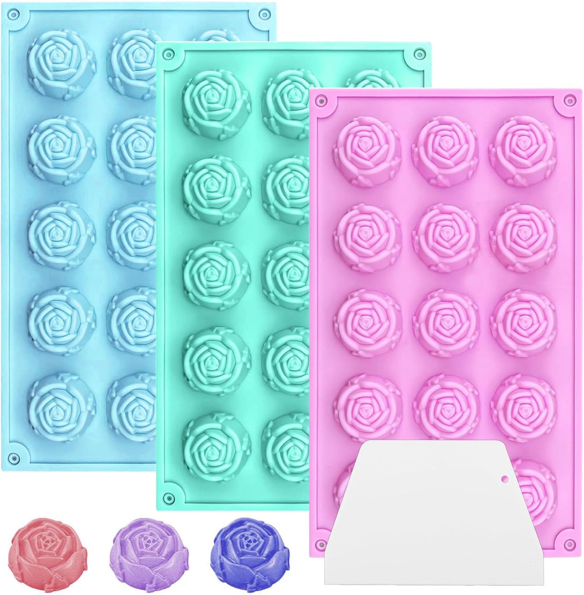 Rose Silicone Molds 45-Cavity Rose Fondant Mold Flower Cake Resin Mold Candy Chocolate Ice Cube