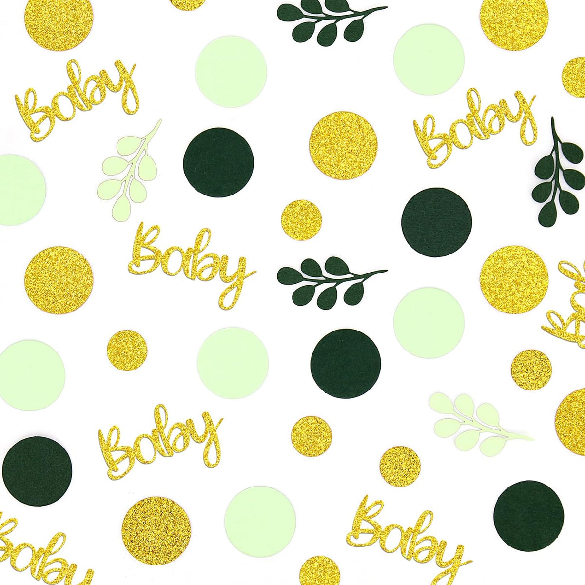 300PC Greenery Baby Shower Confetti for Gender Neutral Baby Shower Decorations Gold and Sage Green