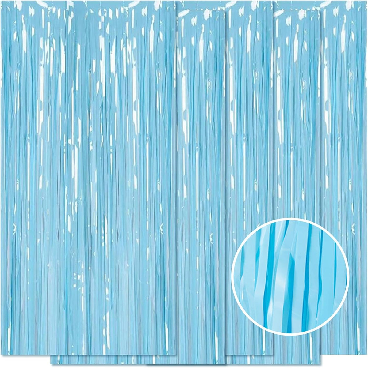 5 Pack Blue Foil Curtain Backdrop 3.2ft x 8.2ft Tinsel Foil Fringe Curtains Macaron Photo Booth
