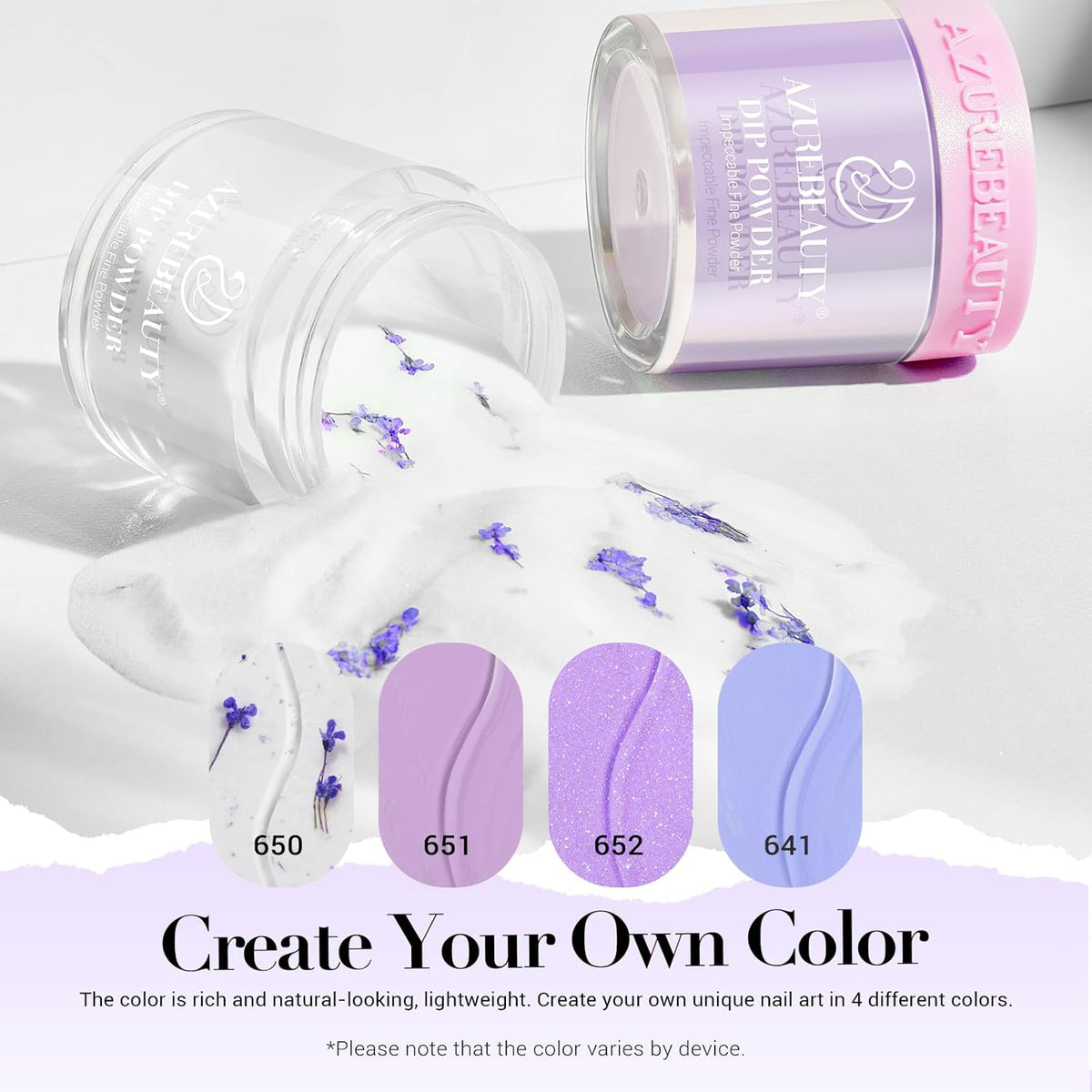 AZUREBEAUTY Purple Twilight Bloom Dip Powder Nail Kit Starter with Base, Top Coat, Activator