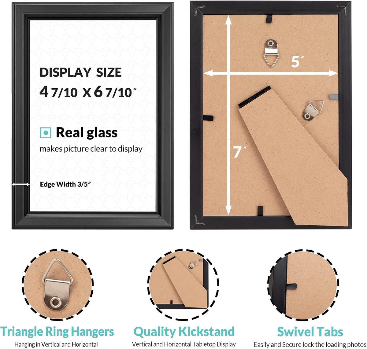 LaVie Home 5x7 Picture Frames (12 Pack, Black) Simple Designed Photo Frame with High Definition