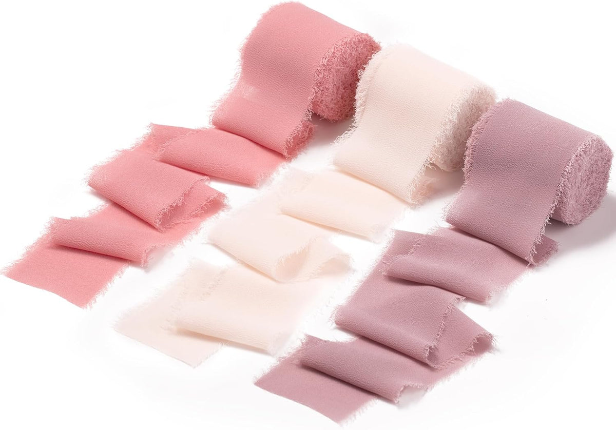 DORIS HOME 2" x21Yd Chiffon Ribbon for Flower Bouquet, Pink & Dusty Rose Fabric Ribbon for Gift