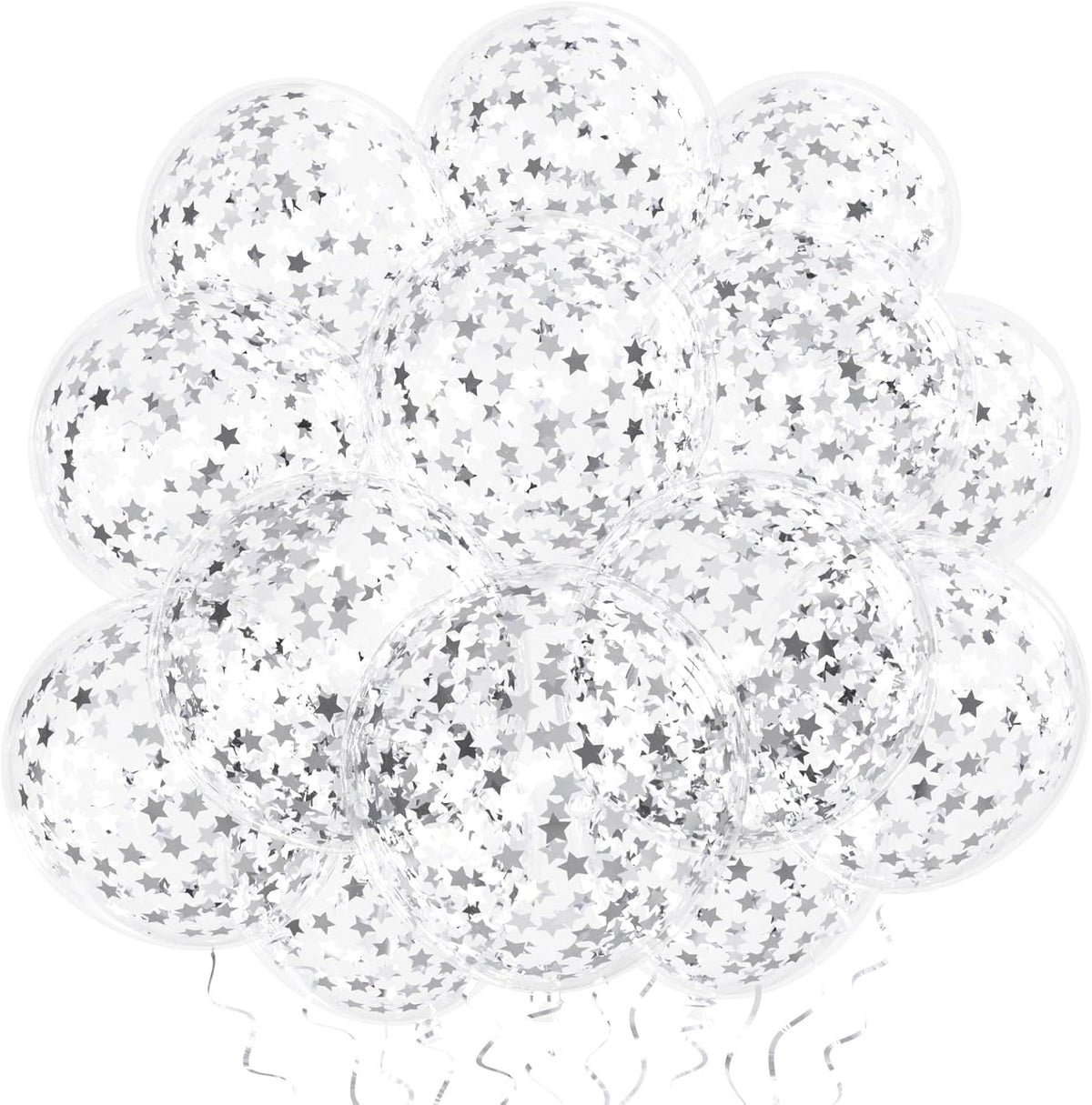 VHUWE 25 Pcs Silver Star Confetti Balloons, 12 Inch Clear Latex Balloon with Confetti Inside for