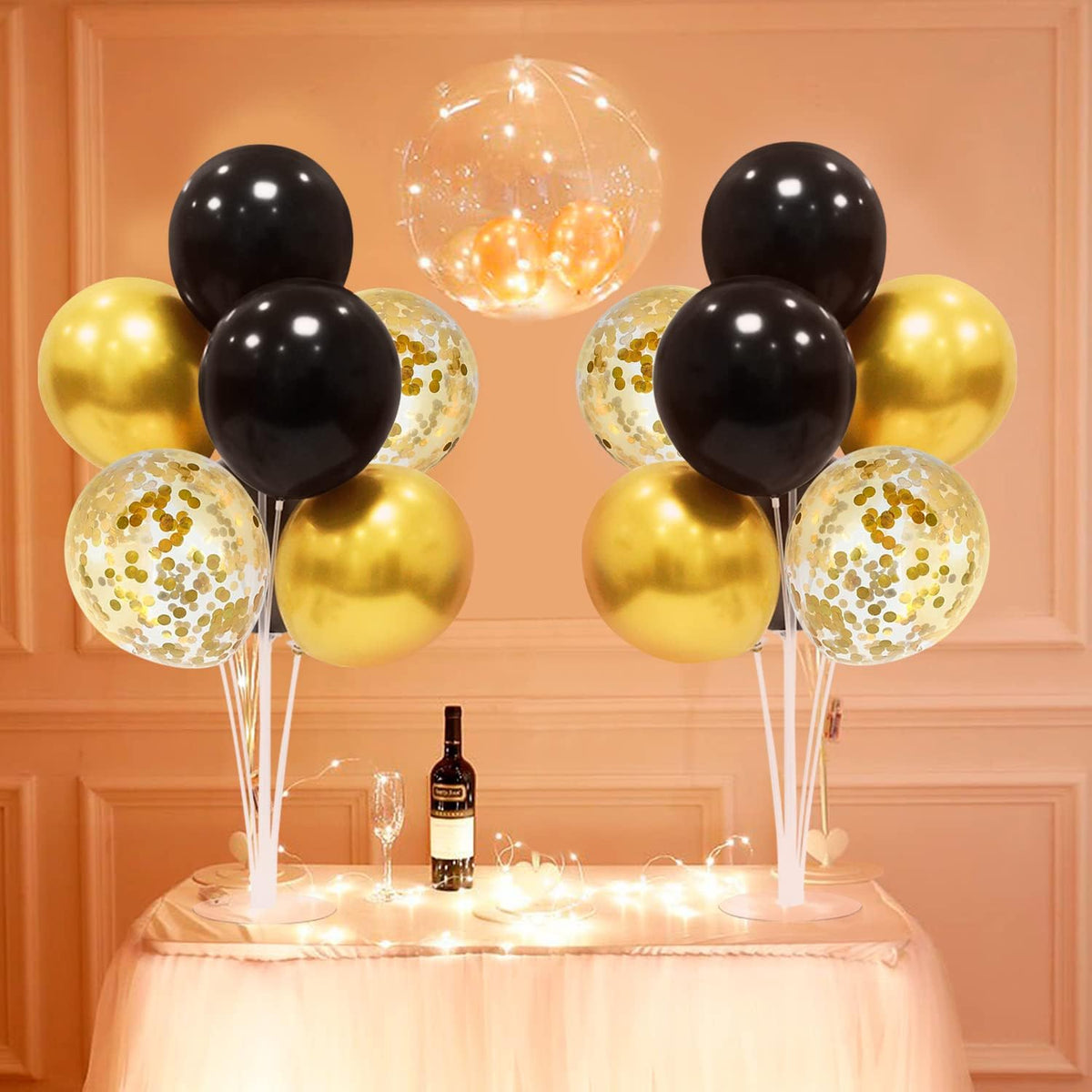 Black and Gold Party Decorations Balloon Stand Table Centerpieces for Birthday Wedding Retirement