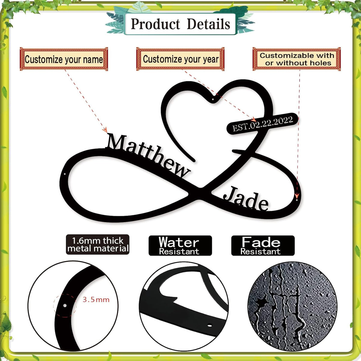 Infinity Heart Metal Wall Decor, Unique Infinity Heart Wall Decor Love Sign Plaque Steel Art