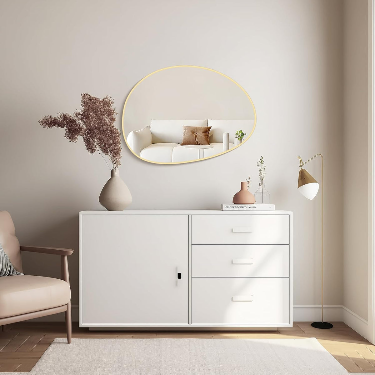WallBeyond Irregular Wall Mirror, Asymmetrical Mirror Wall Mounted with Gold Framed for Living